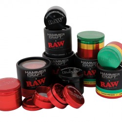 RAW X HAMMERCRAFT ALUMINIUM GRINDER - BLACK, RASTA OR RED.