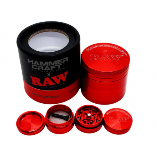 RAW X HAMMERCRAFT ALUMINIUM GRINDER - BLACK, RASTA OR RED. RAW X HAMMERCRAFT ALUMINIUM GRINDER - BLACK, RASTA OR RED.