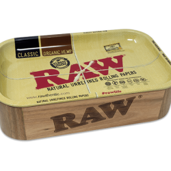 RAW Wooden Cache Box w/ Metal Rolling Tray Small - 11” x 7” x 3.5” RAW Wooden Cache Box w/ Metal Rolling Tray Small - 11” x 7” x 3.5”